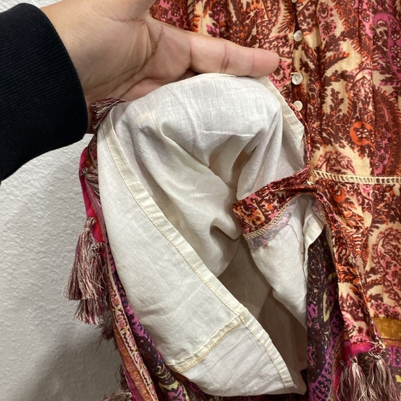 Sundance Button Front Floral Paisley Print Tassel Lined Knee Length Dress Sz M - Picture 5 of 10